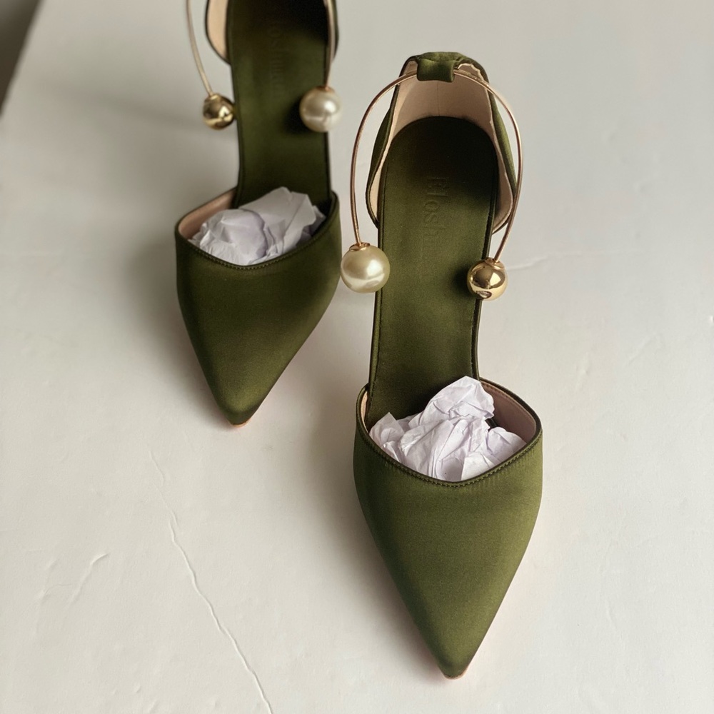 Ankle Pearl Khaki Green High Heels